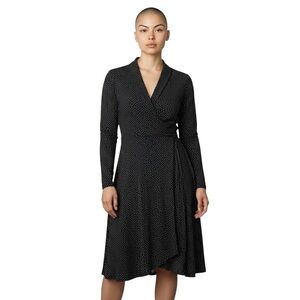 J. Jill Wearever Wrap-Style V-Neck Dress Women Sz M Black White Polka Dot Knee